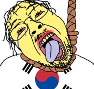 asian bloodshot_eyes country crying dead flag glasses hair hanging korea open_mouth rope small_eyes soyjak stubble suicide tongue variant:bernd yellow_skin // 768x719 // 61.8KB