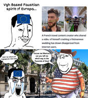 2soyjaks angry bloodshot_eyes closed_mouth clothes comic crying europe european_union fat france hair hat irl_background smile speech_bubble stubble subvariant:wholesome_soyjak text thought_bubble united_states variant:chudjak variant:gapejak // 2558x2838 // 1.3MB