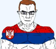 axis balkans brown_hair clothes flag flag:serbia glasses government_of_national_salvation puppet_state serbia soyjak subvariant:muscular_chud variant:chudjak world_war_2 // 533x468 // 213.4KB