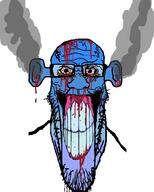 angry blood bloodshot_eyes blue_skin calm ear fume glasses ogre_ears open_mouth seethe seething smoke soyjak stubble variant:markiplier_soyjak vein // 800x1000 // 406.0KB