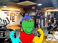 3soyjaks are_you_soying_what_im_soying arm buff colorful colorjak_adventure deformed fit_(4chan) glasses gym hair hand holding_object irl_background looking_at_each_other smile soyjak stubble subvariant:wholesome_soyjak variant:gapejak variant:markiplier_soyjak weightlifting // 640x480 // 66.1KB