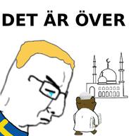 2soyjaks back brown_skin closed_eyes closed_mouth clothes crying frown glasses islam its_over kufi mosque quran sad side_profile sweden swedish_text text variant:chudjak variant:impish_soyak_ears yellow_hair // 659x692 // 103.3KB