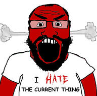 angry balding beard closed_mouth clothes current_thing fist fume glasses hair i_hate open_mouth punisher_face red_skin soyjak t-shirt text tshirt // 800x789 // 270.1KB