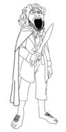 Bilbo arm cape clothes full_body glasses hair hand holding_object leg open_mouth shorts soyjak stubble sword variant:markiplier_soyjak2 // 498x996 // 110.1KB