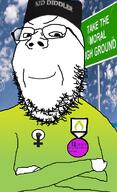 accessory arm badge closed_mouth clothes crossed_arms feminist glasses gradient green_shirt kid_diddler kiwifarms looking_at_you map_(pedophile) moral_high_ground pedophile smile smirk smug soyjak stubble variant:gapejak // 730x1194 // 315.3KB