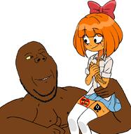 arm bbc blue_skin bowtie brown_eyes buff clothes female hair hand holding_object looking_at_each_other mymy necktie nipple ongezellig orange_hair orange_skin queen_of_spades skirt smile soyjak stubble subvariant:wholesome_soyjak swolesome variant:gapejak wink yellow_sclera // 1020x1050 // 403.3KB