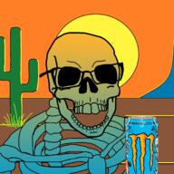 cactus can desert drawn_background glasses gradient monster_energy open_mouth skeleton soyjak sun sunset variant:feraljak // 1500x1500 // 784.2KB
