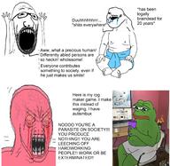 4chan angry baby distorted frog glasses hand hands_up meme neet open_mouth pepe pink_skin retard rpg soyjak stubble text variant:wewjak wojak // 2608x2544 // 1.2MB