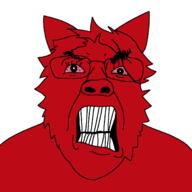 angry animal animal_ears bloodshot_eyes clenched_teeth closed_mouth ear faggot fur furfag furry glasses original_content red_eyes red_skin smile subvariant:trannyfur template variant:bernd wolf // 1378x1378 // 117.1KB