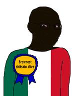 award badge black_skin brown_skin clothes countrywar ear flag:italy glasses italian_chad(namefag) italy smile smug soyjak stubble text variant:soyak // 798x1000 // 144.5KB