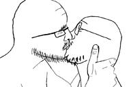 2soyjaks alternate closed_eyes gay glasses hand happy homosexual kiss kissing lips love mustache side_profile soyjak stubble subvariant:flarteyejak template variant:fisheyejak variant:flartson // 1024x683 // 91.2KB