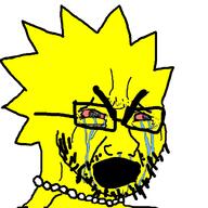angry bloodshot_eyes cartoon crying glasses lisa_simpson necklace open_mouth soyjak stubble the_simpsons thick_eyebrows variant:cryboy_soyjak yellow_skin // 650x650 // 95.8KB