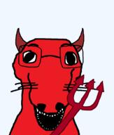 animal devil dog fork glasses hell open_mouth red_skin soyjak variant:dogjak // 684x806 // 16.3KB