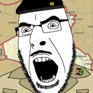 angry clothes glasses hat iraq map mustache open_mouth saddam_hussein soyjak stubble variant:cobson // 721x720 // 144.9KB