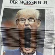 beard clothes donald_trump glasses hair irl newspaper open_mouth soyjak suit text variant:unknown white_skin yellow_hair // 1242x1240 // 202.6KB