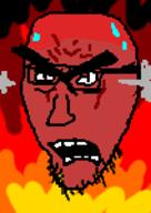 angry drawn_background fume glasses hell open_mouth red_skin soyjak stubble sweating thick_eyebrows variant:stjak vein // 106x150 // 4.6KB