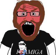amiga angry arm beard brown_hair closed_mouth clothes eric_schwartz eyelashes furry glasses hair hand holding_object open_mouth red_face sabrina_online sabrina_skunk skunk smile soyjak stubble subvariant:wholesome_soyjak tshirt variant:gapejak variant:science_lover white_hair // 800x789 // 211.9KB