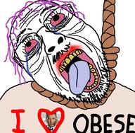bloodshot_eyes crying eye_bags feeder glasses hair hanging i_love lipstick obese open_mouth pierce_brosnan purple_hair rope soyjak stubble suicide text tired tongue variant:bernd yellow_teeth // 726x711 // 439.5KB