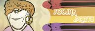3soyjaks angry banner closed_eyes ear earring glasses hair open_mouth peace_sign purple red soyjak soyjak_party stretched_mouth stubble text variant:cobson variant:impish_soyak_ears yellow_hair // 300x100 // 45.0KB