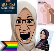 book brown_skin female feminism flag gay glasses hijab lgbt makeup open_mouth soyjak text variant:el_perro_rabioso // 748x701 // 69.2KB