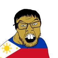 brown_skin clothes country flag glasses hair open_mouth philippines small_eyes soyjak stubble variant:feraljak // 1500x1500 // 76.4KB