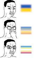 3soyjaks angry blur closed_mouth flag glasses hair hand map_(pedophile) pedophile smug soyjak thick_eyebrows ukraine variant:chudjak // 449x756 // 26.5KB