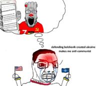 2soyjaks angry arm bloodshot_eyes bolshevik clenched_teeth clothes communism country crying cyrillic_text flag glasses grey_skin hair hand holding_object nato open_mouth phone poland russia russo_ukrainian_war soyjak soyjak_holding_phone stubble text tshirt ukraine united_states variant:chudjak variant:markiplier_soyjak z_(russian_symbol) zog // 1734x1543 // 441.9KB