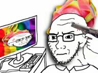 anger_mark angry closed_mouth clothes computer dragonfruit flag food foodjak fruit gay glasses gun hat lgbt meta:missing_variant rainbow soyjak stubble suicide // 993x738 // 855.7KB
