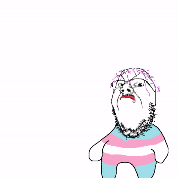 angry animated arm blood closed_mouth clothes death explosion female flag frown full_body glasses hair hand he leg moving murder mustache oe_cake purple_hair soyjak stubble text tranny variant:gapejak // 600x600 // 1.7MB