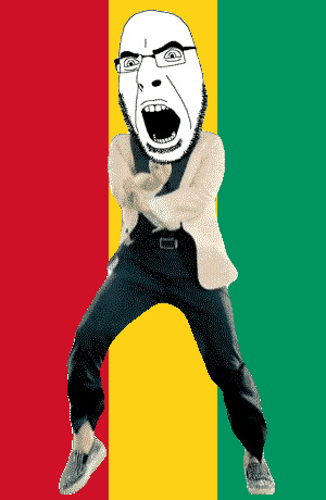 angry animated country dance flag full_body gangnam_style glasses guinea irl open_mouth soyjak stubble variant:cobson // 300x460 // 507.5KB