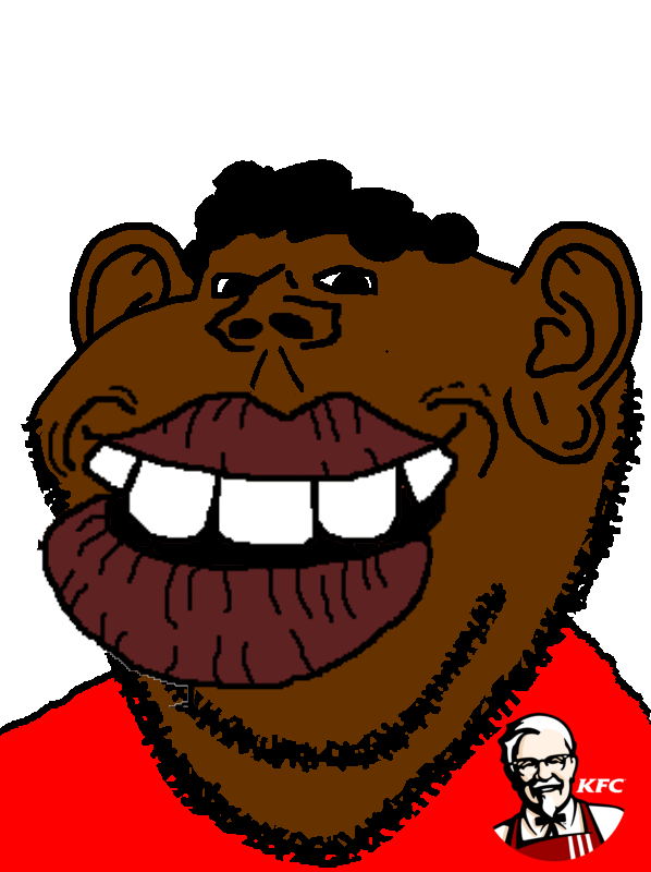 afro animated brown_skin closed_mouth clothes ear hair kfc looking_at_you nigger open_mouth red_shirt smile soyjak stubble subvariant:impish_tyrone teeth tyrone variant:impish_soyak_ears // 598x800 // 128.0KB