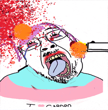 ack animated anime beard blood bloodshot_eyes computer crying fast flag full_body glasses gun hanging multiple_soyjaks mustache oe_cake open_mouth poster purple_hair rope shooting smile soyjak stubble suicide tongue tranny variant:bernd // 370x377 // 3.8MB