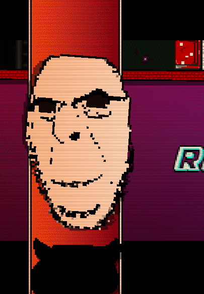 closed_mouth glasses hotline_miami pixel_art smile soyjak stubble subvariant:hornyson variant:cobson video_game // 405x585 // 6.6MB