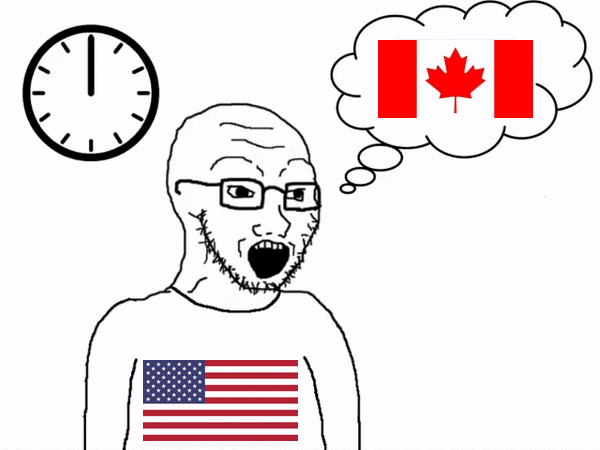 animated canada clock flag:canada flag:united_states glasses open_mouth rent_free soyjak star_(symbol) stubble thought_bubble united_states variant:soyak // 600x450 // 2.6MB