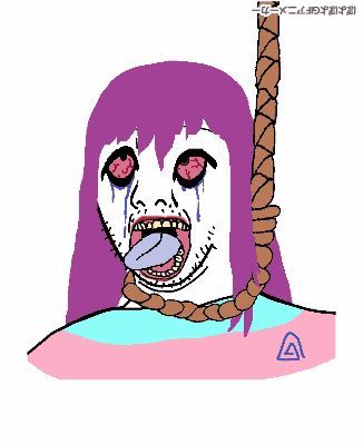 animated bloodshot_eyes boylover_symbol byonbyon crying dead hair hanging japanese_text large_eyes long_hair open_mouth pedophile poyopoyo purple_hair rope soyjak stubble subvariant:commiepedotroon suicide tranny variant:kuzjak // 326x400 // 154.3KB