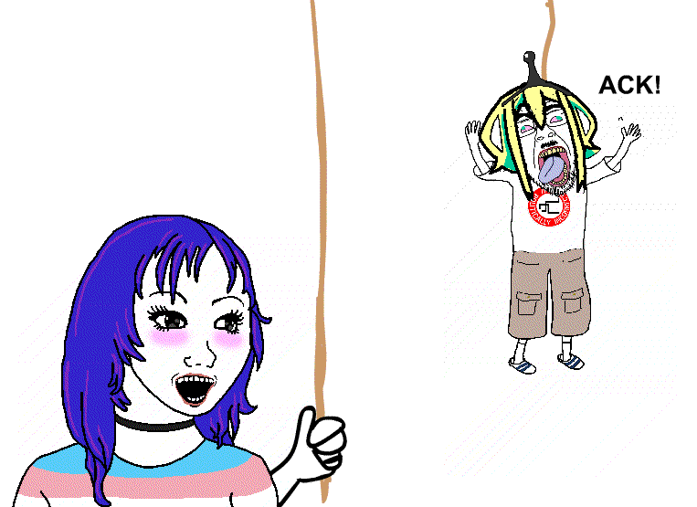 amano_pikamee animated anime chud ext=gif full_body glasses hair hand hanging happy mustache nazism open_mouth rope smile suicide swastika tongue tranny trans_rights variant:bernd variant:wojak voms vtuber wojak // 763x555 // 104.9KB