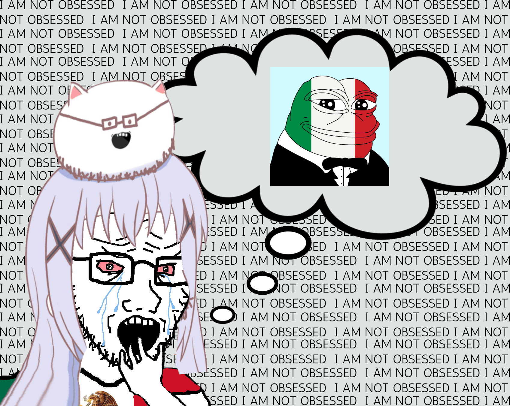 animated anime another_(anime) bant_(4chan) chika_fujiwara chino_kafuu frog glasses gochiusa i_am_not_obsessed italy kaguya_sama_love_is_war mexico misaki_mei open_mouth pepe rent_free soyjak stubble text thought_bubble variant:soyak // 1698x1353 // 458.5KB