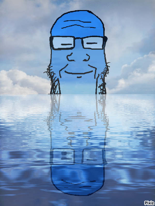 animated blue blue_skin calm closed_eyes glasses open_mouth pixiz smile soyjak stretched_chin stubble variant:markiplier_soyjak water // 600x800 // 1.9MB