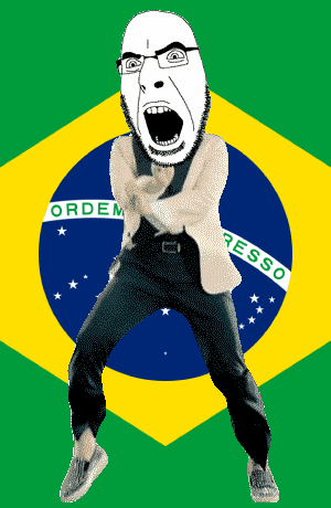angry animated brazil country dance flag full_body gangnam_style glasses irl latin_text open_mouth soyjak star stubble variant:cobson // 300x460 // 496.9KB