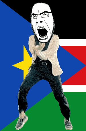 angry animated country dance flag full_body gangnam_style glasses irl open_mouth south_sudan soyjak star stubble variant:cobson // 300x460 // 496.5KB