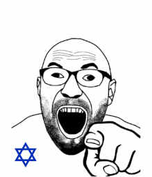animated beard cross_eyed ear glasses hand judaism laughing open_mouth pointing pointing_at_viewer soyjak star_of_david stubble variant:cirrus // 219x255 // 214.1KB