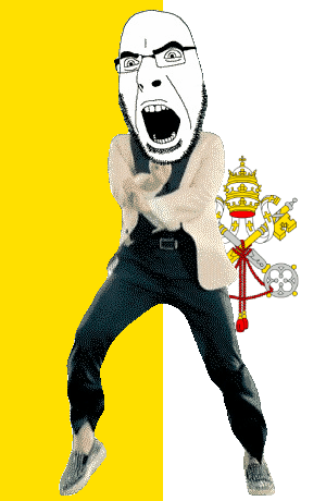 angry animated country crown dance flag full_body gangnam_style glasses irl key open_mouth soyjak stubble tiara variant:cobson vatican // 300x460 // 501.8KB