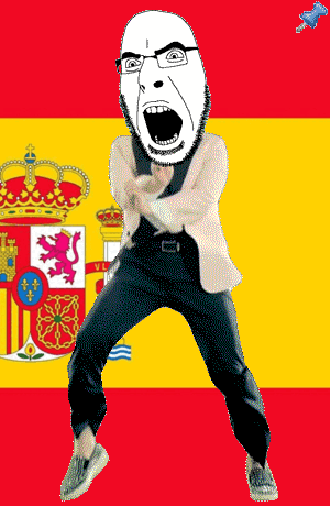 animated country dance flag flag:spain full_body gangnam_style glasses irl open_mouth push_pin soyjak spain sticky stubble variant:cobson // 300x460 // 580.0KB