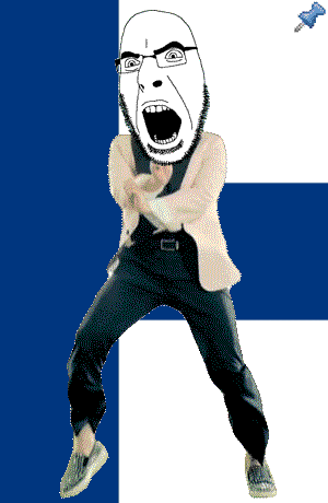 animated country dance finland flag full_body gangnam_style glasses irl open_mouth push_pin soyjak sticky stubble variant:cobson // 300x460 // 277.0KB