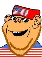 amerimutt clothes ear flag:united_states glasses grin mcdonalds open_mouth orange_skin red_hat sunglasses variant:impish_soyak_ears yellow_stubble // 598x800 // 73.2KB