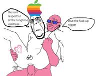 2soyjaks apple_(company) arm biting_lip blush closed_mouth doll_(user) gay glasses hand leg naked nsfw pedophile penis pink_skin small_penis soyjak speech_bubble stubble subvariant:hornyson variant:cobson variant:unknown // 995x793 // 185.6KB