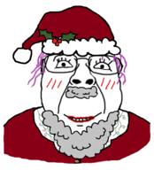 christmas clothes glasses holly mustache purple_hair santa santa_hat smile soyjak stubble trаnnу variant:bernd // 512x565 // 115.4KB