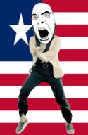 angry animated country dance flag full_body gangnam_style glasses irl liberia open_mouth soyjak star stubble variant:cobson // 300x460 // 501.7KB