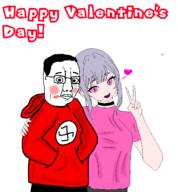 anime blush heart kiss lipstick purple_hair swastika sweatshirt text valentine variant:chudjak // 1300x1400 // 7.0MB