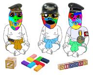1488 3soyjaks baby badge clothes colorful deformed full_body glasses hat helmet lego military mustache nazi nipple oh_my_god_she_is_so_attractive open_mouth orange_eyes pacifier red_eyes redraw schutzstaffel sitting soot_colors soyjak soyjak_party stubble swastika tattoo text variant:gerald variant:jacobson // 1135x920 // 542.9KB